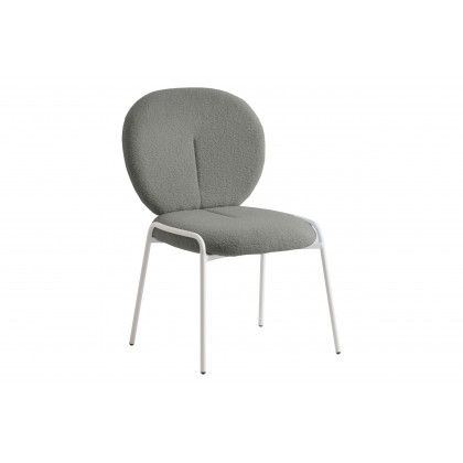 LeisureMod - Celestial Mid-Century Modern Boucle Dining Side Chair with White Powder Coated Iron Frame