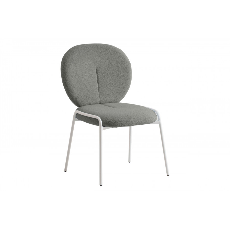 LeisureMod Celestial Mid-Century Modern Boucle Dining Side Chair with White Powder Coated Iron Frame - Green