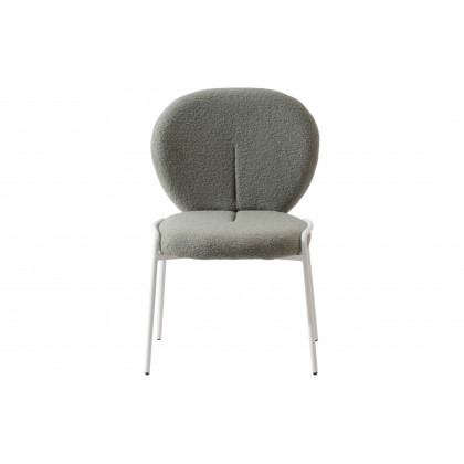 LeisureMod Celestial Mid-Century Modern Boucle Dining Side Chair with White Powder Coated Iron Frame - Green