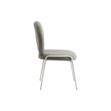 LeisureMod Celestial Mid-Century Modern Boucle Dining Side Chair with White Powder Coated Iron Frame - Green