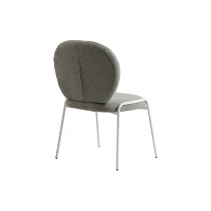 LeisureMod Celestial Mid-Century Modern Boucle Dining Side Chair with White Powder Coated Iron Frame - Green