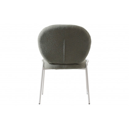 LeisureMod Celestial Mid-Century Modern Boucle Dining Side Chair with White Powder Coated Iron Frame - Green