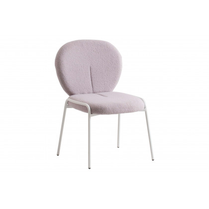 LeisureMod - Celestial Mid-Century Modern Boucle Dining Side Chair with White Powder Coated Iron Frame