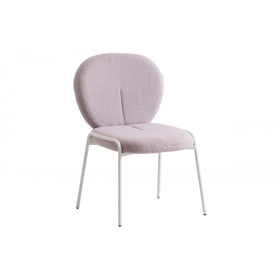 LeisureMod Celestial Mid-Century Modern Boucle Dining Side Chair with White Powder Coated Iron Frame - Gray