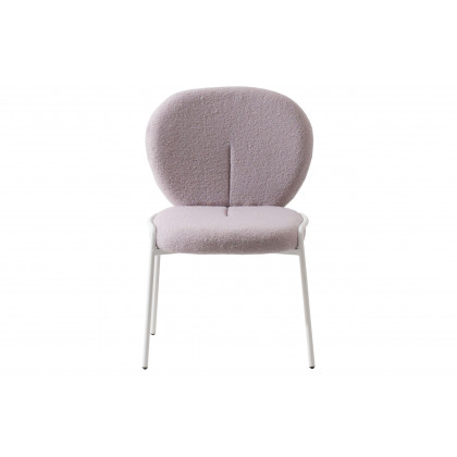 LeisureMod Celestial Mid-Century Modern Boucle Dining Side Chair with White Powder Coated Iron Frame - Gray