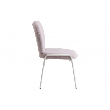 LeisureMod Celestial Mid-Century Modern Boucle Dining Side Chair with White Powder Coated Iron Frame - Gray