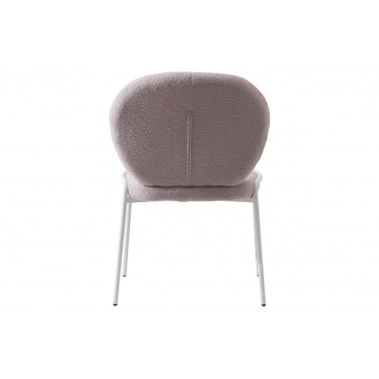 LeisureMod Celestial Mid-Century Modern Boucle Dining Side Chair with White Powder Coated Iron Frame - Gray