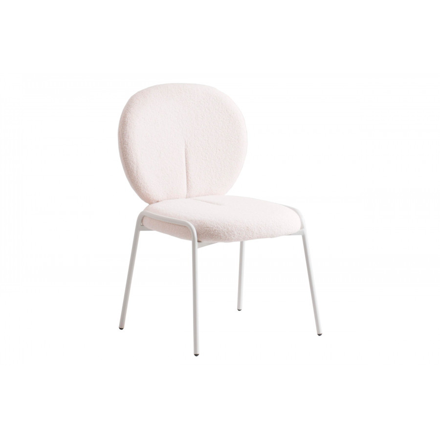 LeisureMod - Celestial Mid-Century Modern Boucle Dining Side Chair with White Powder Coated Iron Frame