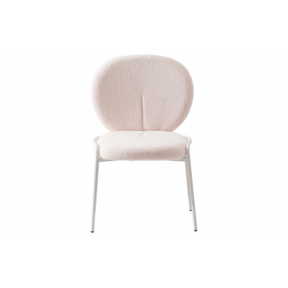 LeisureMod - Celestial Mid-Century Modern Boucle Dining Side Chair with White Powder Coated Iron Frame