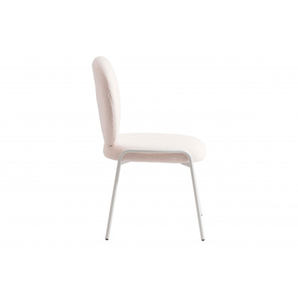 LeisureMod Celestial Mid-Century Modern Boucle Dining Side Chair with White Powder Coated Iron Frame - White