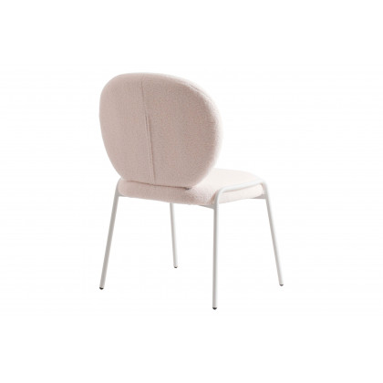 LeisureMod Celestial Mid-Century Modern Boucle Dining Side Chair with White Powder Coated Iron Frame - White