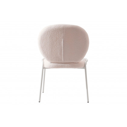 LeisureMod Celestial Mid-Century Modern Boucle Dining Side Chair with White Powder Coated Iron Frame - White