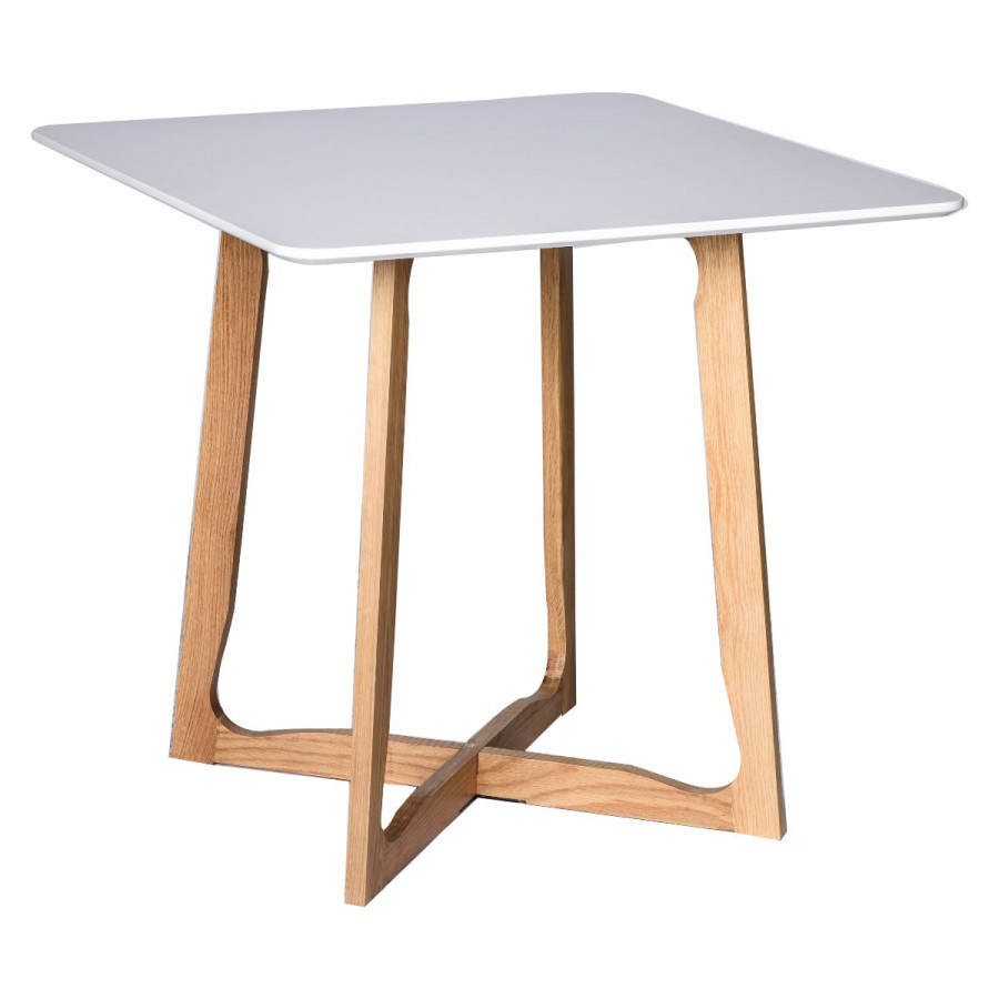 LeisureMod Cedar Square Bistro Dining Table with Natural Wood X-Shaped Sled Base - White