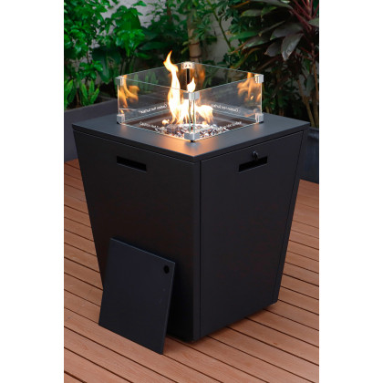 LeisureMod Chelsea Aluminum Patio Modern Propane Fire Pit Side Table - Black