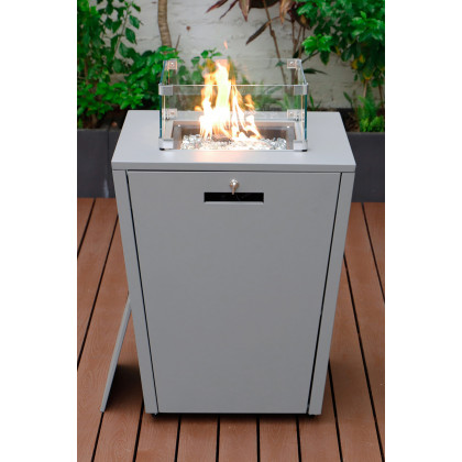 LeisureMod Chelsea Aluminum Patio Modern Propane Fire Pit Side Table - Gray