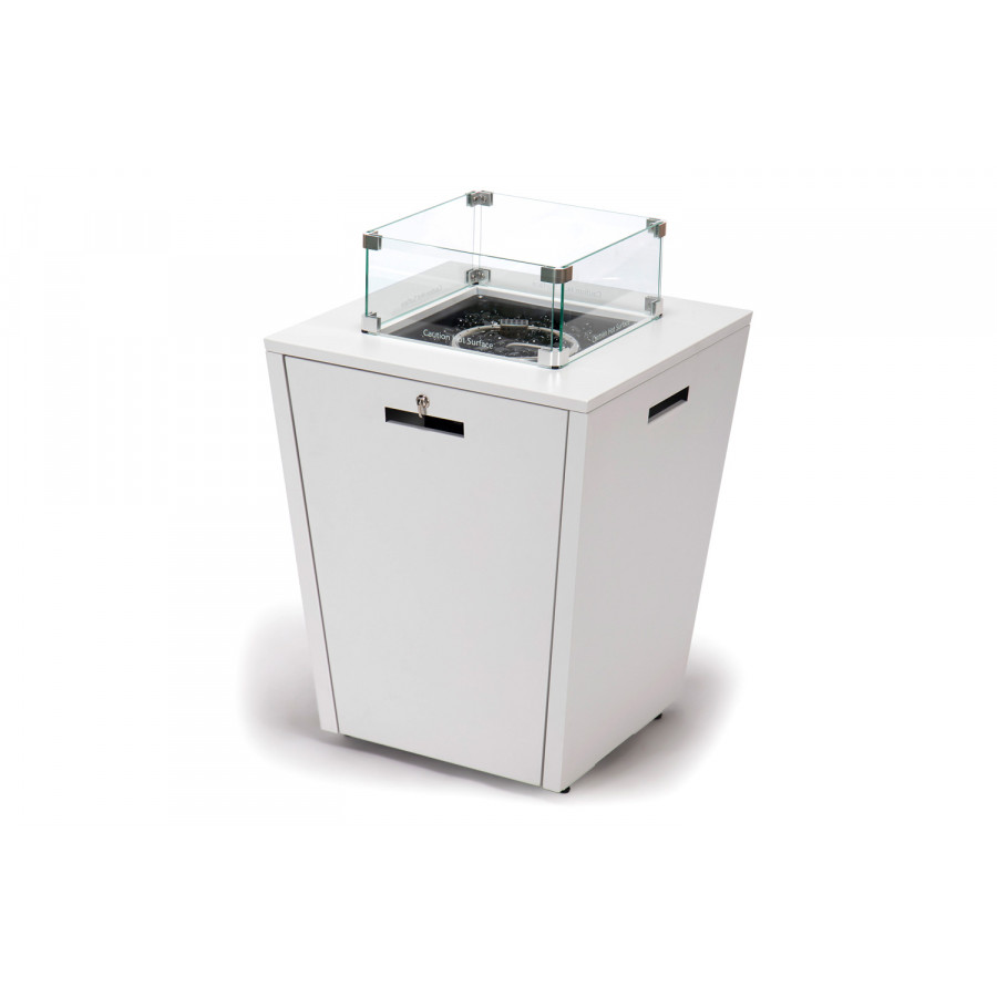 LeisureMod Chelsea Aluminum Patio Modern Propane Fire Pit Side Table - White