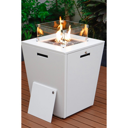LeisureMod Chelsea Aluminum Patio Modern Propane Fire Pit Side Table - White