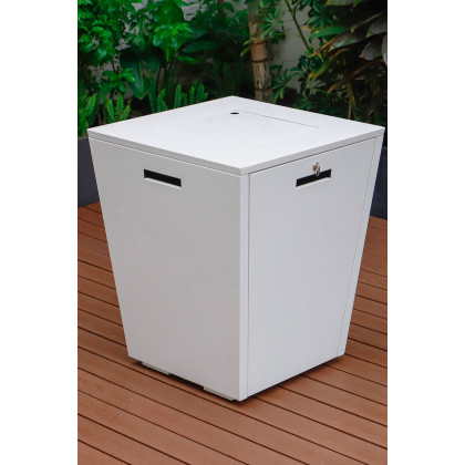 LeisureMod Chelsea Aluminum Patio Modern Propane Fire Pit Side Table - White