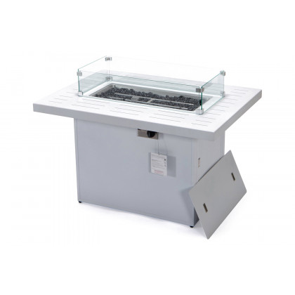 LeisureMod Chelsea Patio Modern Black Aluminum Propane Fire Pit Table - White