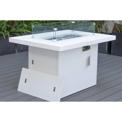 LeisureMod Chelsea Patio Modern Black Aluminum Propane Fire Pit Table - White