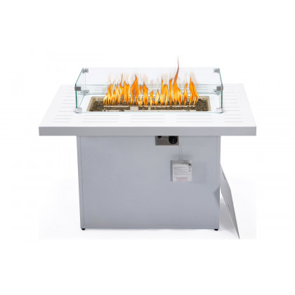 LeisureMod Chelsea Patio Modern Black Aluminum Propane Fire Pit Table - White