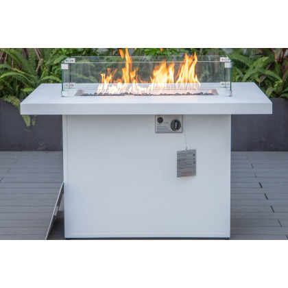 LeisureMod Chelsea Patio Modern Black Aluminum Propane Fire Pit Table - White