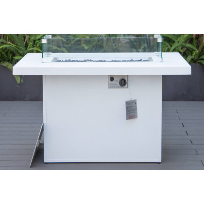 LeisureMod Chelsea Patio Modern Black Aluminum Propane Fire Pit Table - White