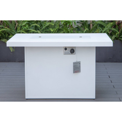 LeisureMod Chelsea Patio Modern Black Aluminum Propane Fire Pit Table - White