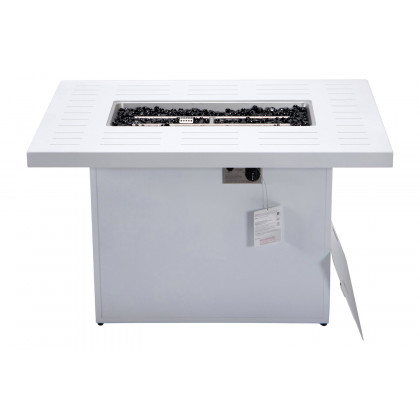 LeisureMod Chelsea Patio Modern Black Aluminum Propane Fire Pit Table - White