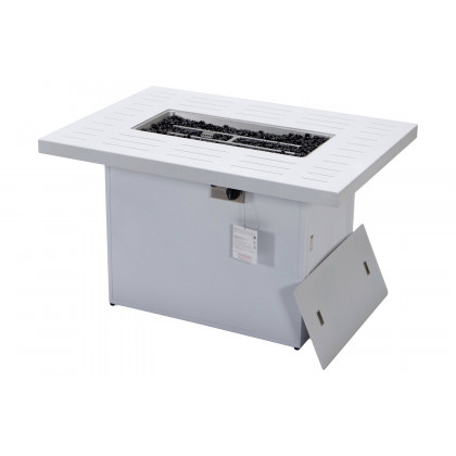 LeisureMod Chelsea Patio Modern Black Aluminum Propane Fire Pit Table - White