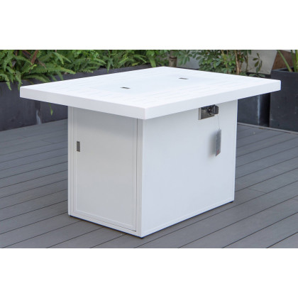 LeisureMod Chelsea Patio Modern Black Aluminum Propane Fire Pit Table - White