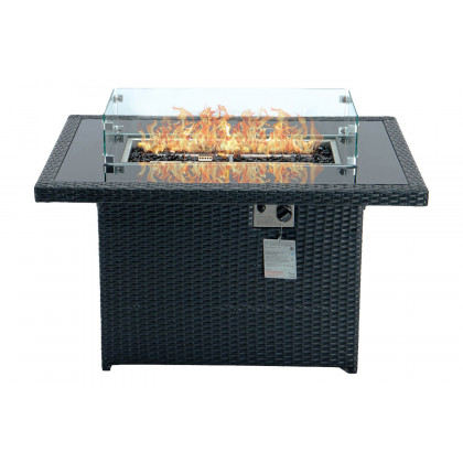 LeisureMod - Mace Patio Modern Wicker Propane Fire Pit Table