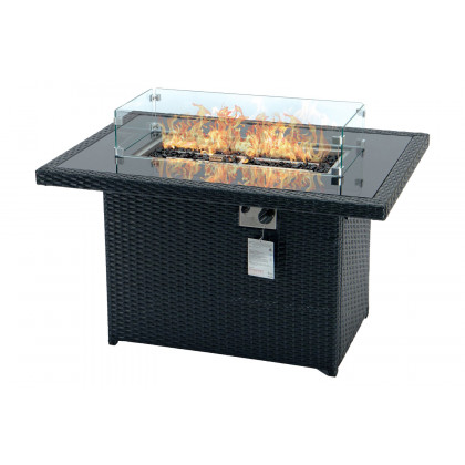 LeisureMod Mace Patio Modern Wicker Propane Fire Pit Table - Black