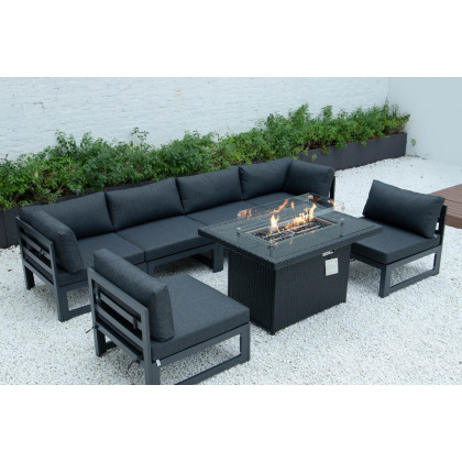 LeisureMod Mace Patio Modern Wicker Propane Fire Pit Table - Black