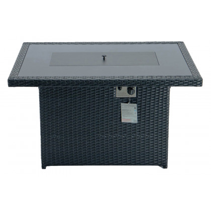 LeisureMod Mace Patio Modern Wicker Propane Fire Pit Table - Black