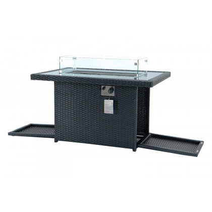 LeisureMod Mace Patio Modern Wicker Propane Fire Pit Table - Black