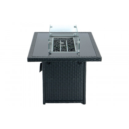 LeisureMod Mace Patio Modern Wicker Propane Fire Pit Table - Black