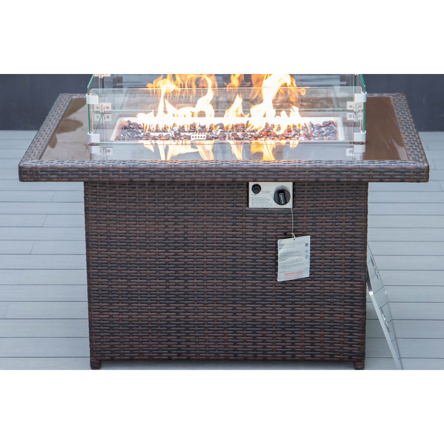 LeisureMod Mace Patio Modern Wicker Propane Fire Pit Table - Dark Brown