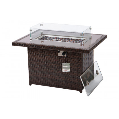 LeisureMod Mace Patio Modern Wicker Propane Fire Pit Table - Dark Brown