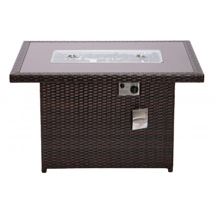 LeisureMod Mace Patio Modern Wicker Propane Fire Pit Table - Dark Brown