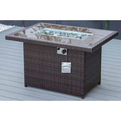 LeisureMod Mace Patio Modern Wicker Propane Fire Pit Table - Dark Brown