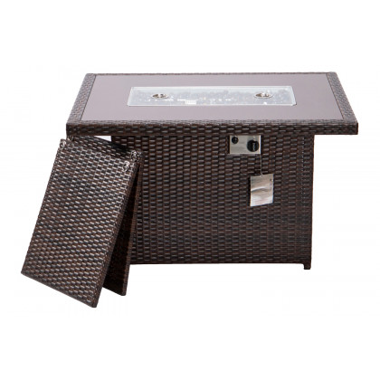 LeisureMod Mace Patio Modern Wicker Propane Fire Pit Table - Dark Brown