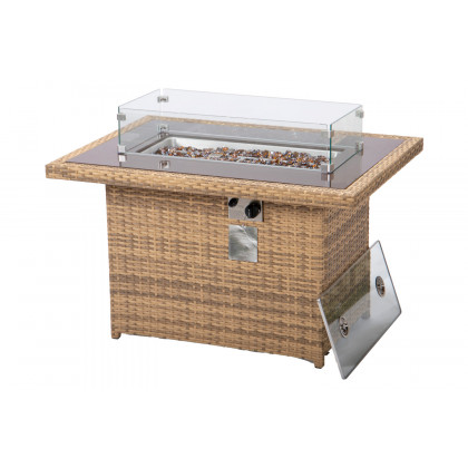 LeisureMod Mace Patio Modern Wicker Propane Fire Pit Table - Light Brown