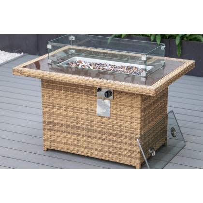 LeisureMod Mace Patio Modern Wicker Propane Fire Pit Table - Light Brown