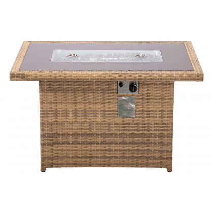 LeisureMod Mace Patio Modern Wicker Propane Fire Pit Table - Light Brown