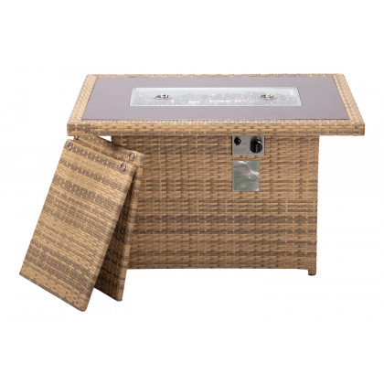 LeisureMod Mace Patio Modern Wicker Propane Fire Pit Table - Light Brown