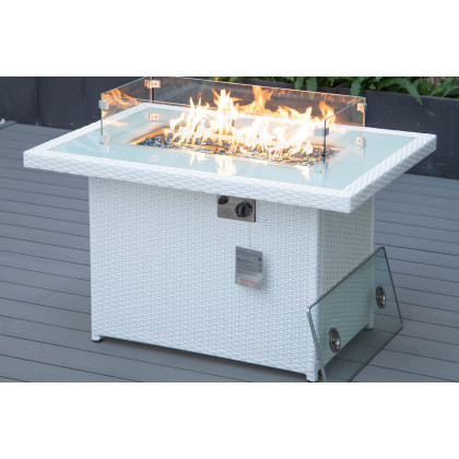 LeisureMod - Mace Patio Modern Wicker Propane Fire Pit Table
