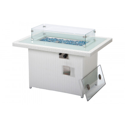 LeisureMod Mace Patio Modern Wicker Propane Fire Pit Table - White