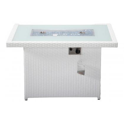 LeisureMod Mace Patio Modern Wicker Propane Fire Pit Table - White