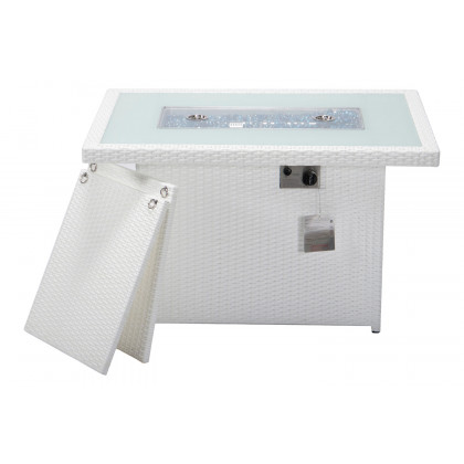 LeisureMod Mace Patio Modern Wicker Propane Fire Pit Table - White
